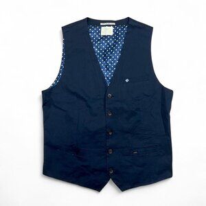 Men’s Scotch & Soda Navy Blue Waistcoat Dress Vest Tailored Large Polka Dot Lini